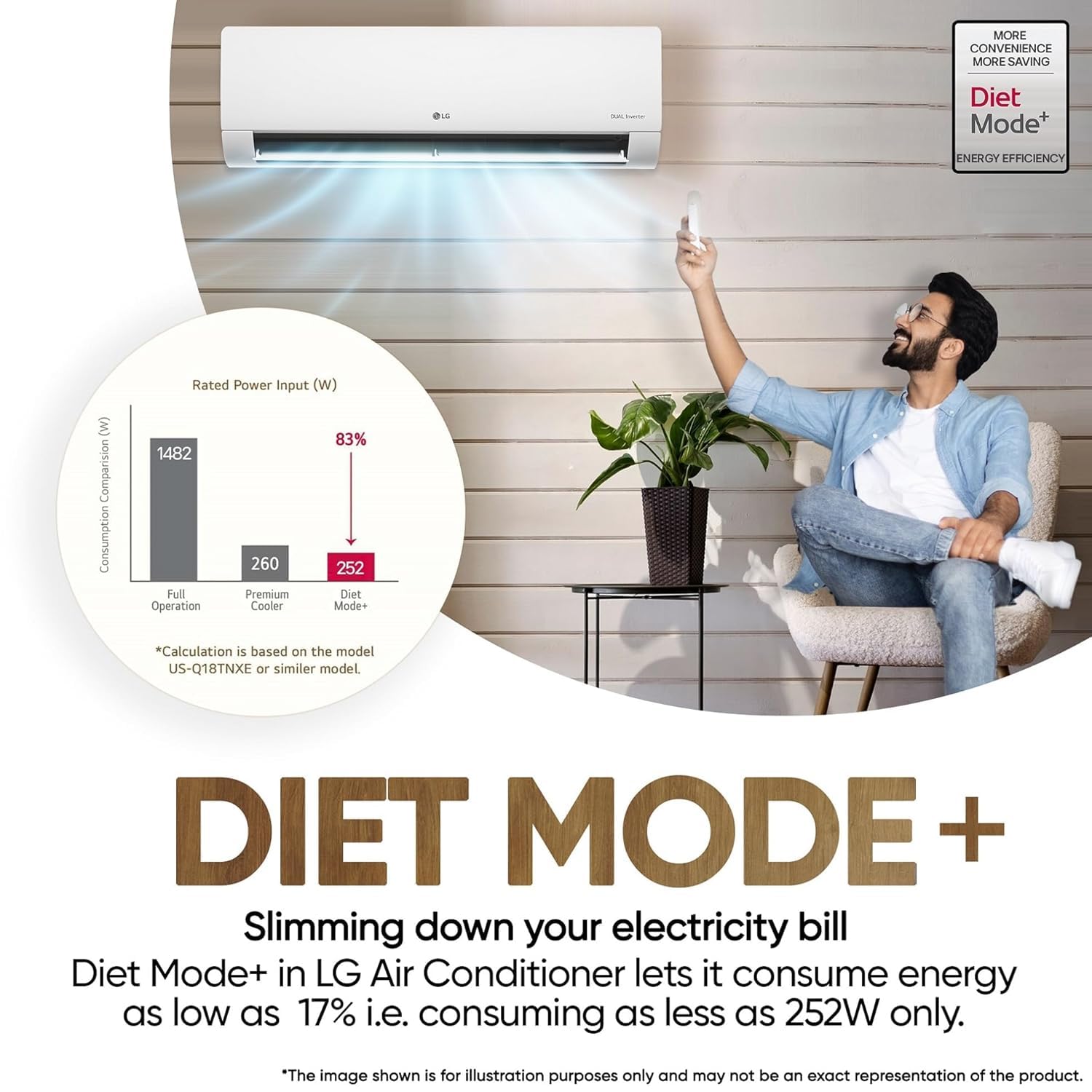 LG 2 Ton 3 Star DUAL Inverter Split AC (Copper, AI Convertible 6-in-1, Diet Mode+, Faster Cooling & Energy Saving, 4 Way Swing, HD Filter with Anti-Virus Protection, US-Q24ENXE, White) - Image 5